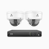 HZ804 - 4K 8 Kanal PoE Dome Überwachungskamera-Set mit 2 Kameras, 4X Optischer Zoom, 2,8-12 MM motorisiertes Varifokalobjektiv, Intelligente Zwei Lichtern Nachtsicht, Bewegungserkennung 2.0, Eingebautes Mikrophon, Alarmierung mit sirene und blitzlicht